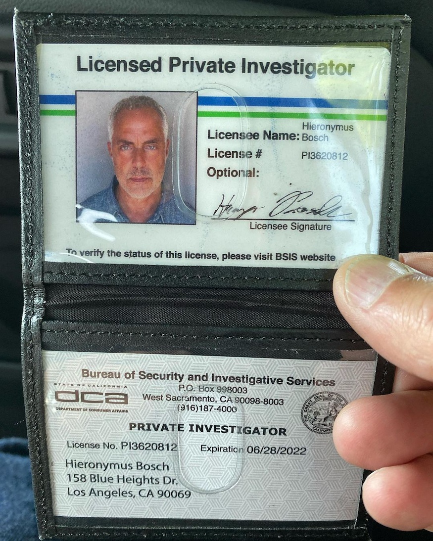 Harry Bosch Licensed Private Investigator badge