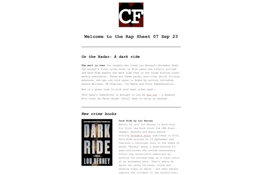 The crime fiction Lover Rap Sheet weekly newsletter image