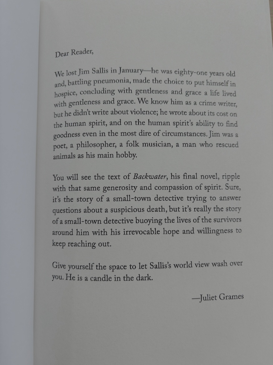 Foreword to Backwater by James Sallis