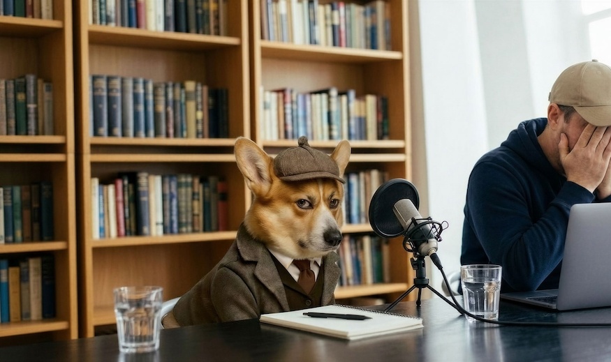 Author J Kushley and talking dog detective Percival Hoover