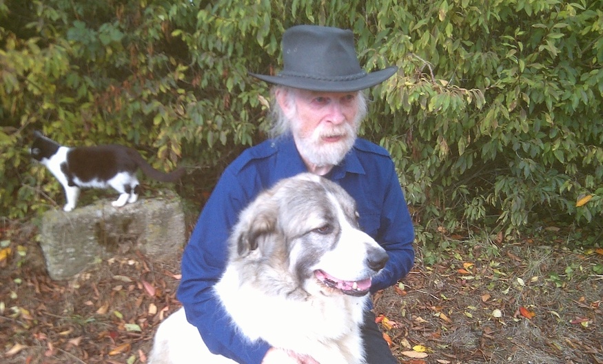 Thriller author Chris Dolley with his dog and cat